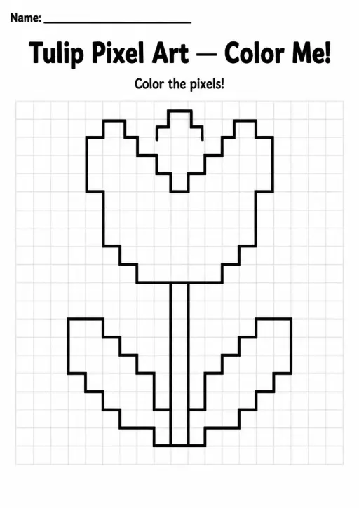 Tulip Pixel Art Coloring Page