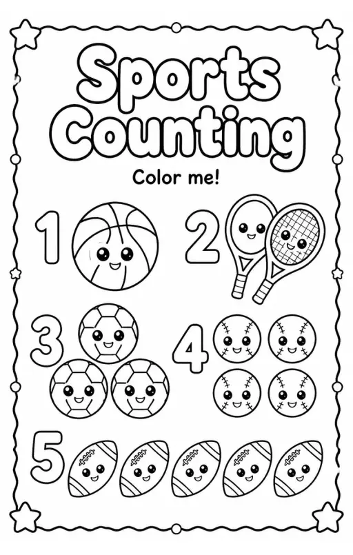 Sports Counting Coloring Page