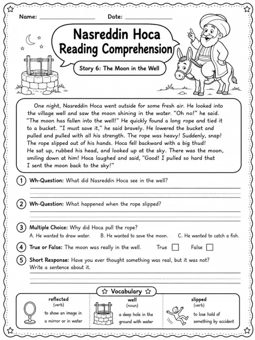 Nasreddin Hoca Reading Comprehension: The Moon in the Well