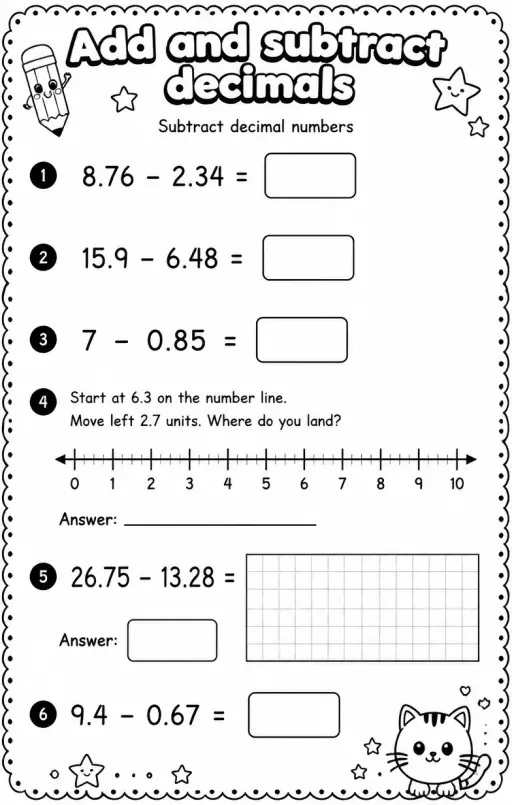 Subtract decimal numbers
