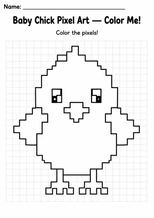Baby Chick Pixel Art Coloring Page