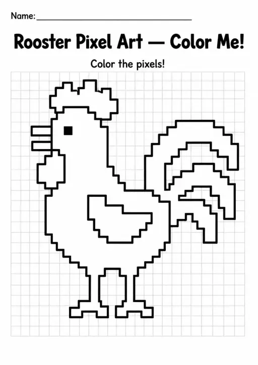 Rooster Pixel Art Coloring Page