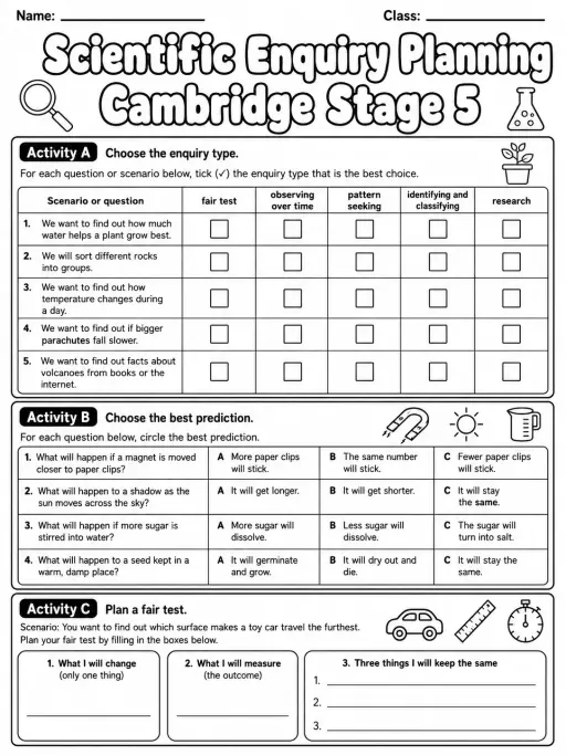 Scientific Enquiry Planning Cambridge Stage 5