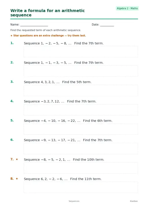 Write a formula for an arithmetic sequence