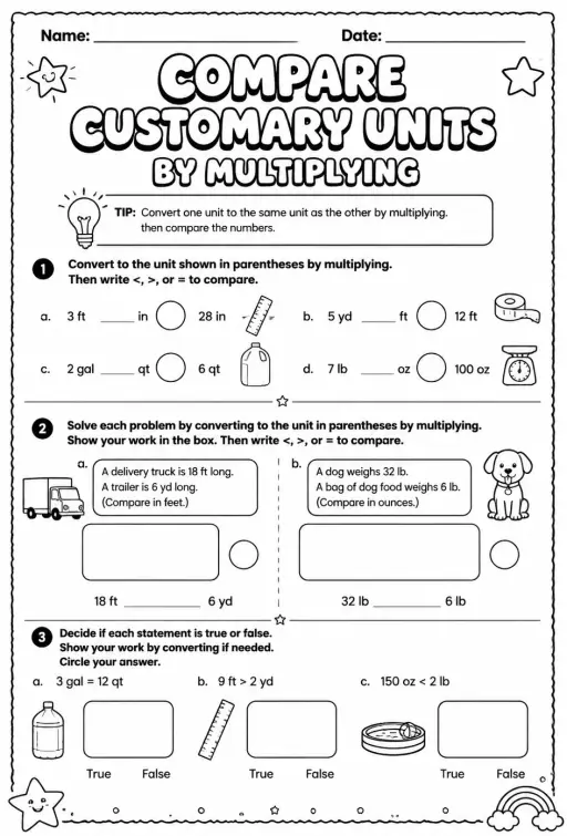 Compare customary units by multiplying