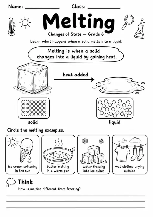 Changes of State Pack | 10 Worksheets | Grade 6 Chemistry