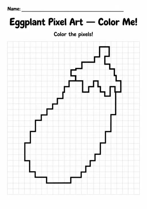 Eggplant Pixel Art Coloring Page
