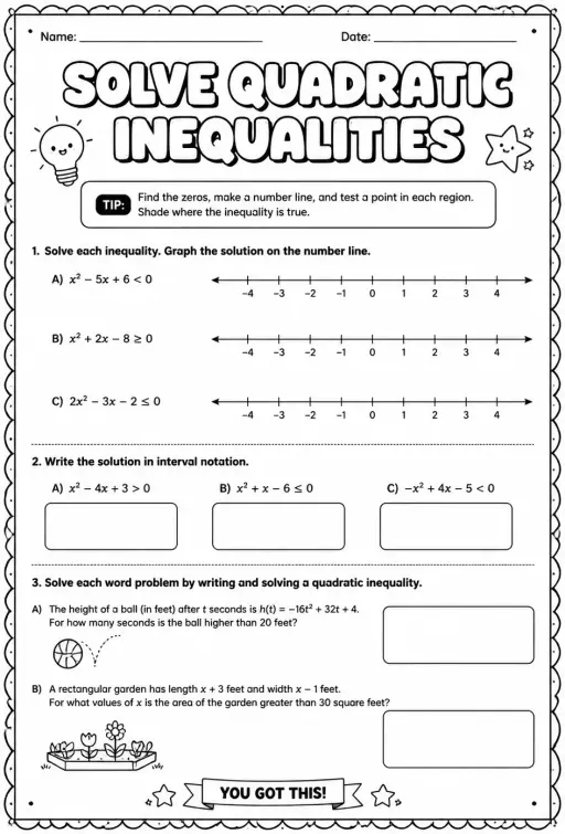 Solve quadratic inequalities