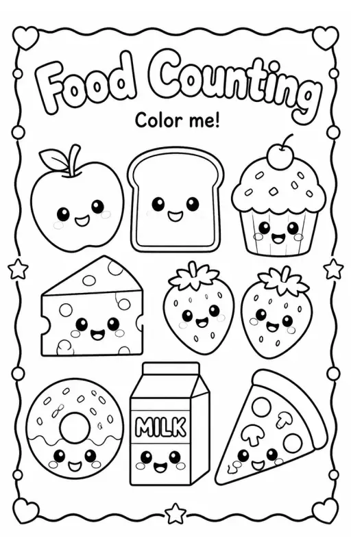 Food Counting Coloring Page