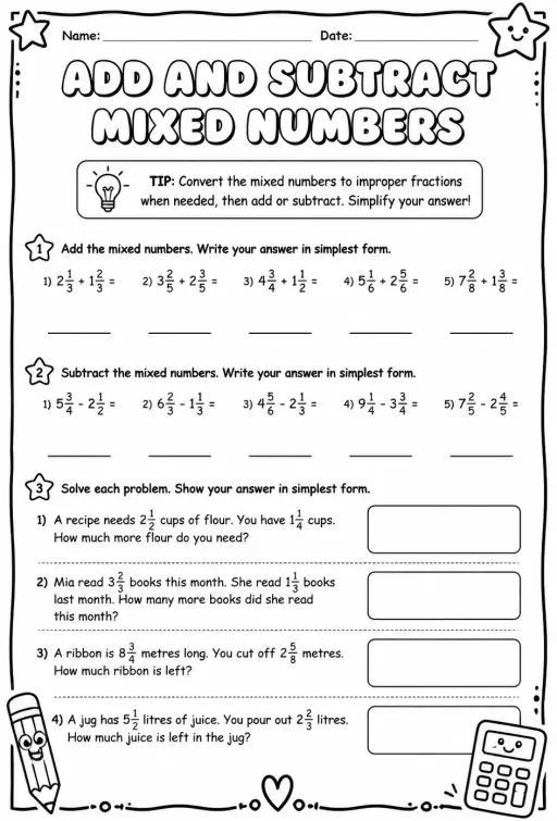 Add and subtract mixed numbers