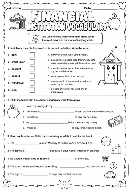 Financial institution vocabulary