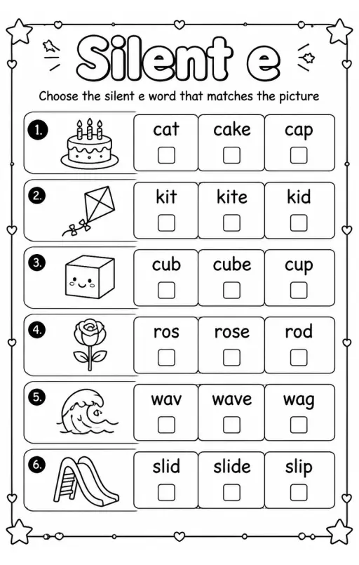 Choose the silent e word that matches the picture