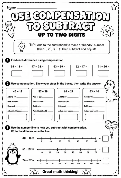 Use compensation to subtract - up to two digits