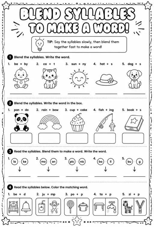 Blend syllables together to make a word