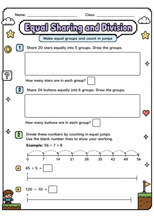 Equal Sharing and Division - Grade 3 Math Worksheet