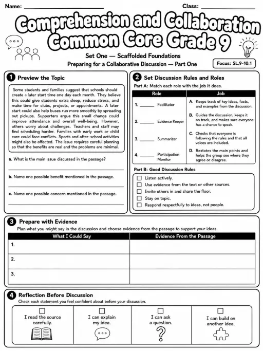 Comprehension and Collaboration Common Core Grade 9