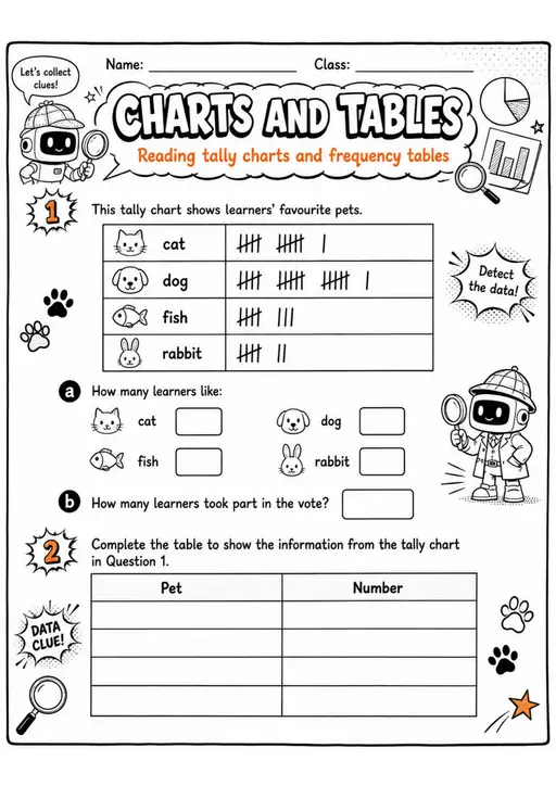 CHARTS AND TABLES - Grade 3 Math Worksheet