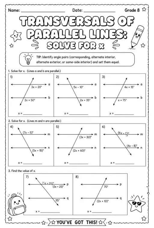 Transversals of parallel lines: solve for x