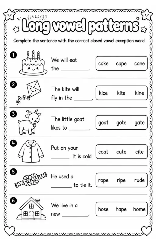 Complete the sentence with the correct closed vowel exception word