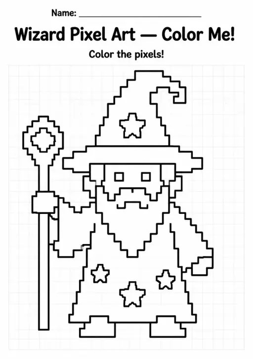 Wizard Pixel Art Coloring Page