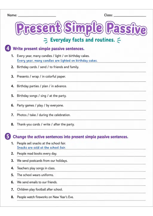 Present Simple Passive 2 | Grade 5 Grammar Worksheet