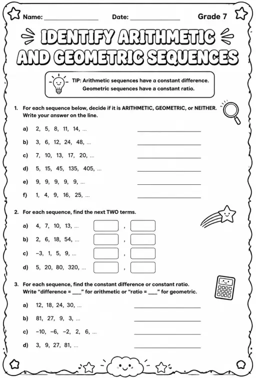 Identify arithmetic and geometric sequences
