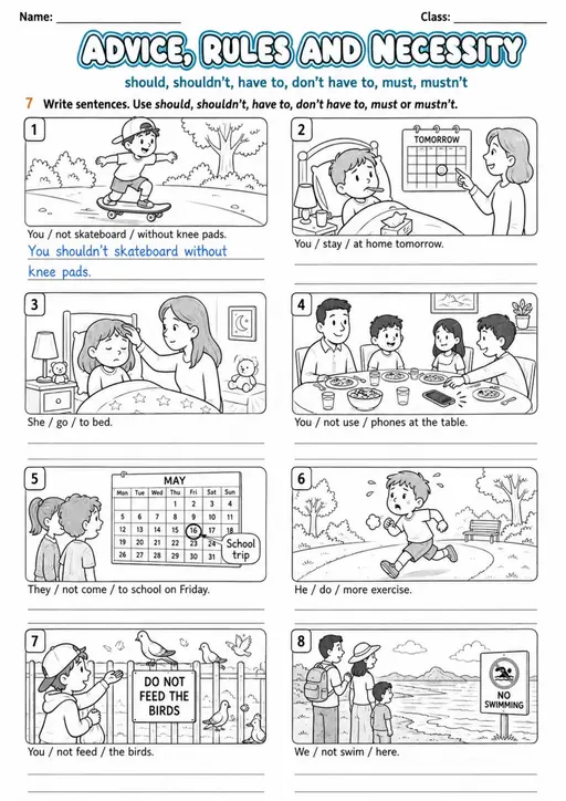 Modal Verbs: Advice, Rules and Necessity | Grades 5-6 Grammar Worksheet