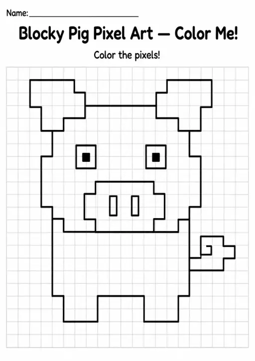 Blocky Pig Pixel Art Coloring Page