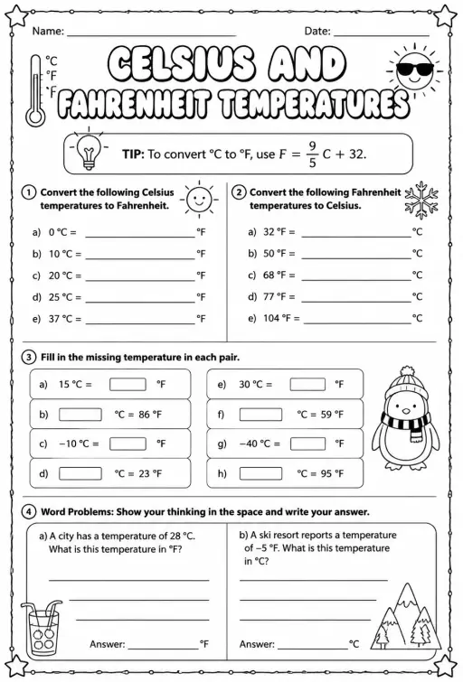 Celsius and Fahrenheit temperatures