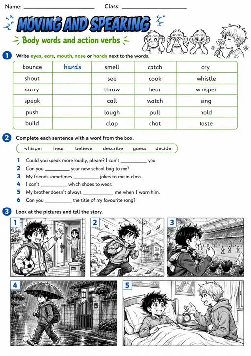 Cambridge Flyers - MOVING AND SPEAKING | Free Worksheet