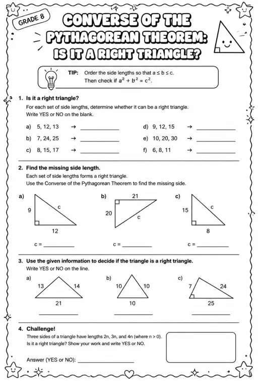 Converse of the Pythagorean theorem: is it a right triangle?