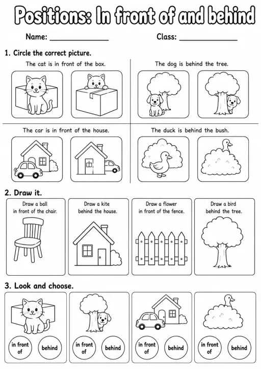 Pre-K Positions Math Worksheet Pack