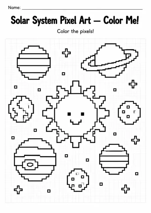 Solar System Pixel Art Coloring Page