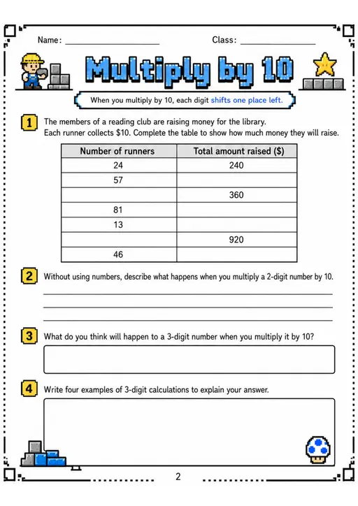 Multiply by 10 - Grade 3 Math Worksheet - grade 3 Graphs, tables, and data interpretation