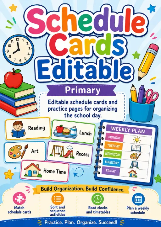 Schedule Cards Editable Worksheet Pack