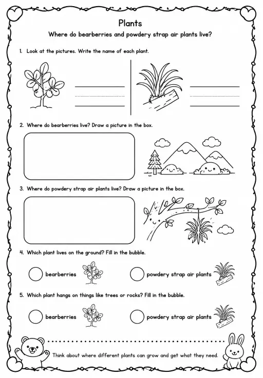 Where do bearberries and powdery strap air plants live?