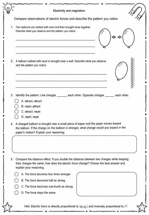 Compare observations of electric forces and describe the pattern you notice