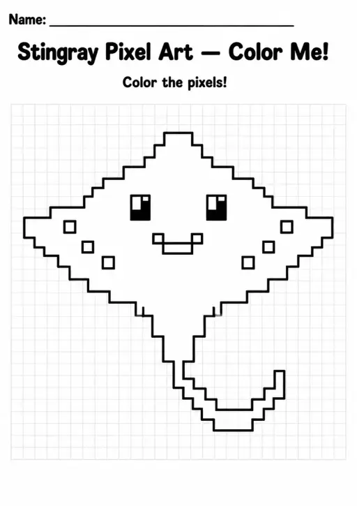 Stingray Pixel Art Coloring Page