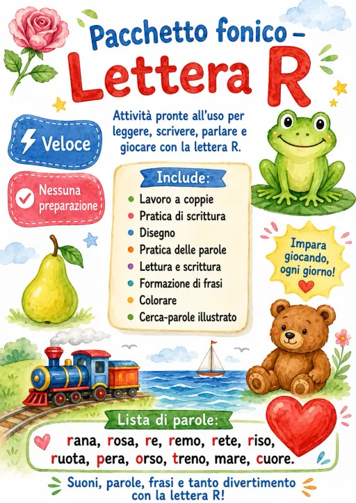 Italian Letter R Phonics Worksheets Pack