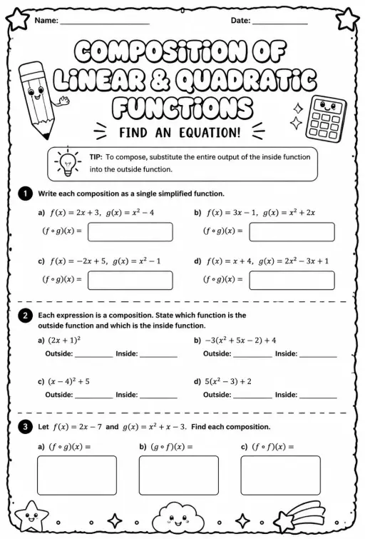Composition of linear and quadratic functions: find an equation