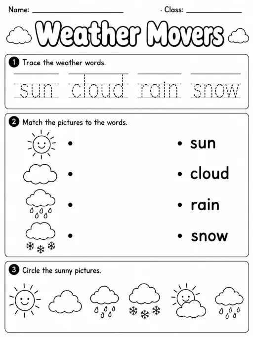 Weather Movers Vocabulary Worksheet Pack