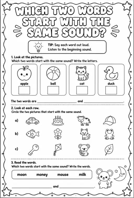 Which two words start with the same sound?