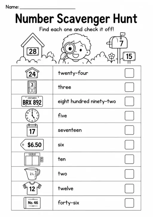 Number Scavenger Hunt — Grade 2