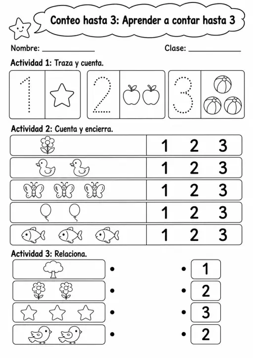 Conteo hasta 3 - paquete de fichas de matemáticas