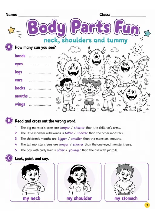 Cambridge MOVERS - Body Parts Fun | Free Worksheet