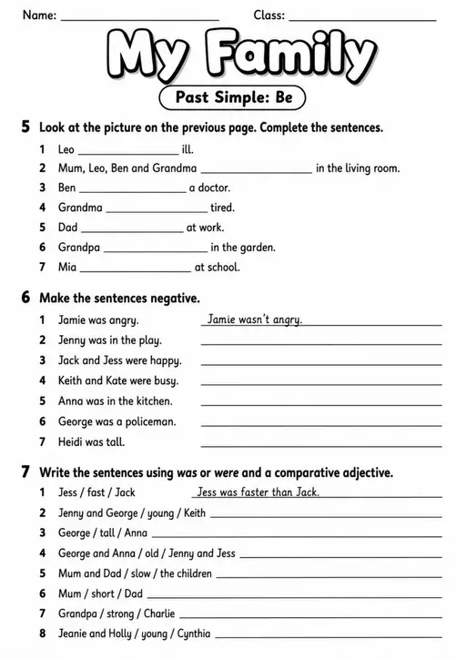 Past Simple Be: My Family | Grades 3-4 Grammar Worksheet