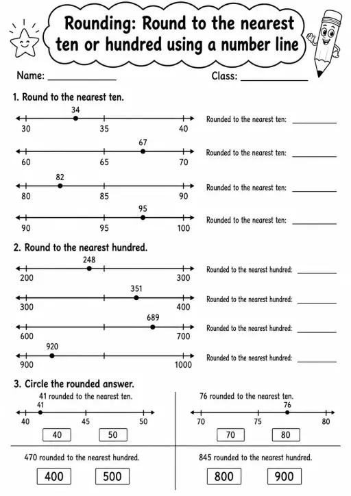 Grade 3 Rounding Math Worksheet Pack