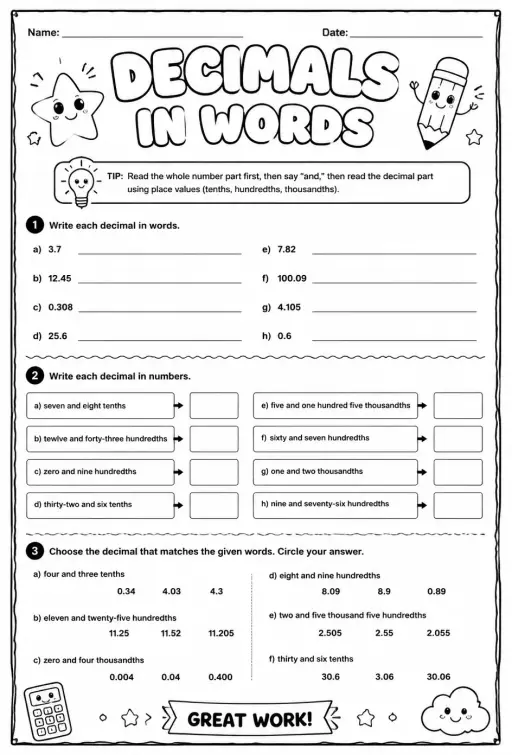 Understanding decimals expressed in words