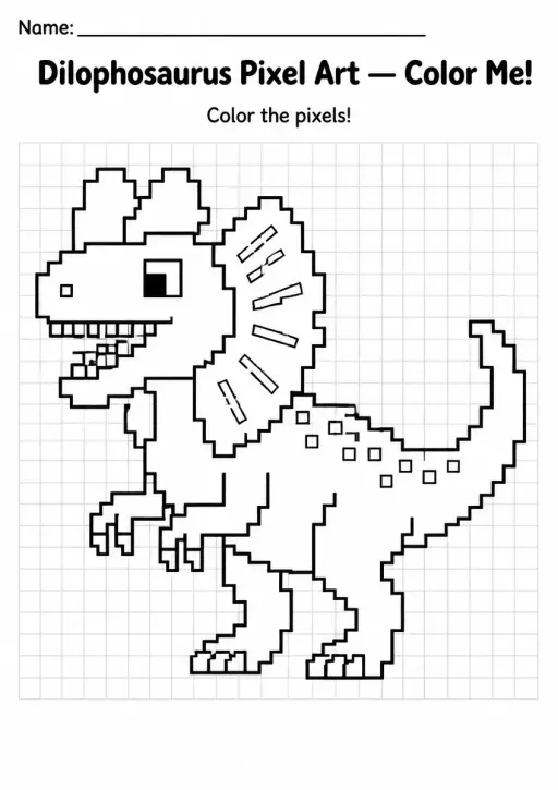 Dilophosaurus Pixel Art Coloring Page