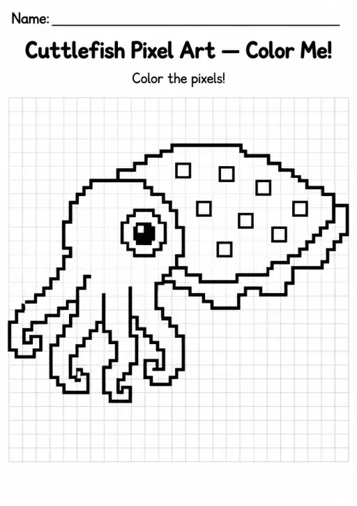 Cuttlefish Pixel Art Coloring Page